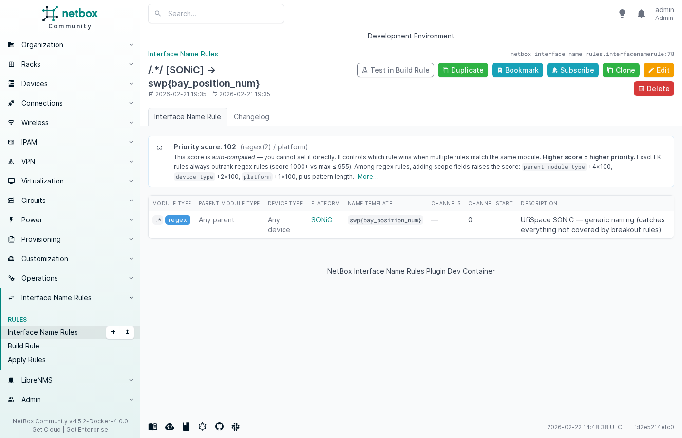 Rule detail for SONiC catch-all rule, showing platform scope and priority score 102