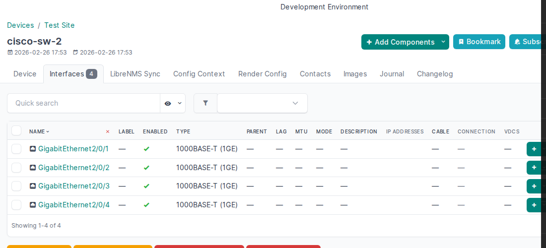 cisco-sw-2 interfaces page showing GigabitEthernet2/0/1 through GigabitEthernet2/0/4