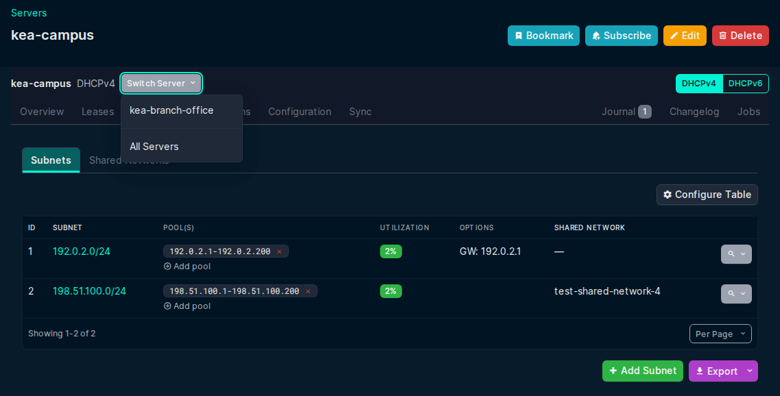 The Server switcher offers another permitted Server and All Servers