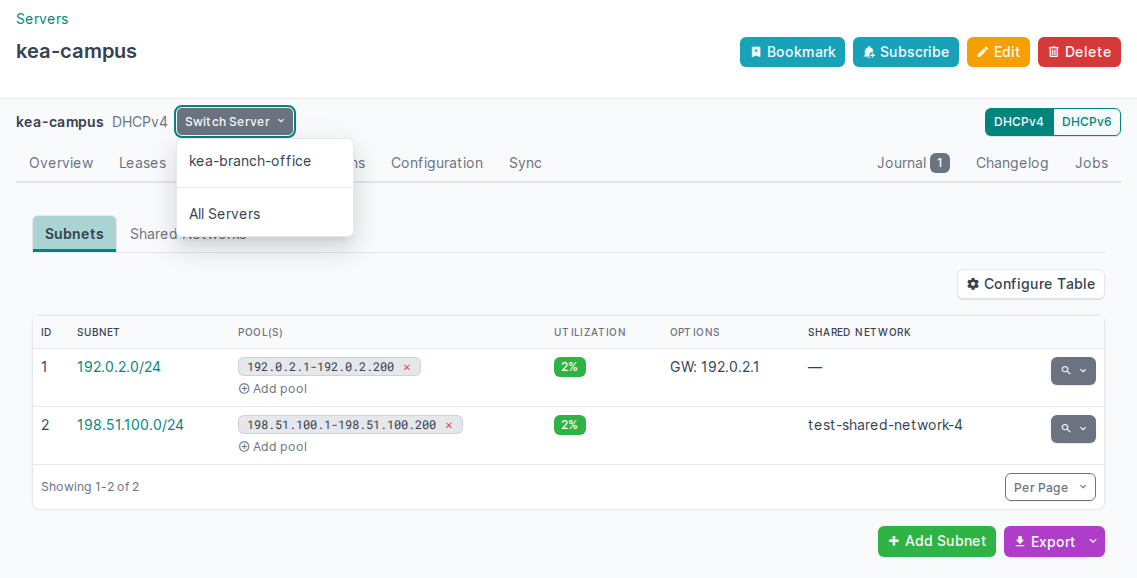 The Server switcher offers another permitted Server and All Servers